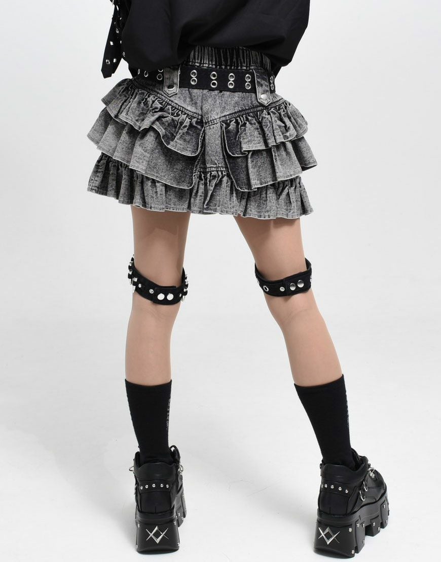 REFLEM【レフレム】ベルト付きカーゴデニムフリルスカート/全2色