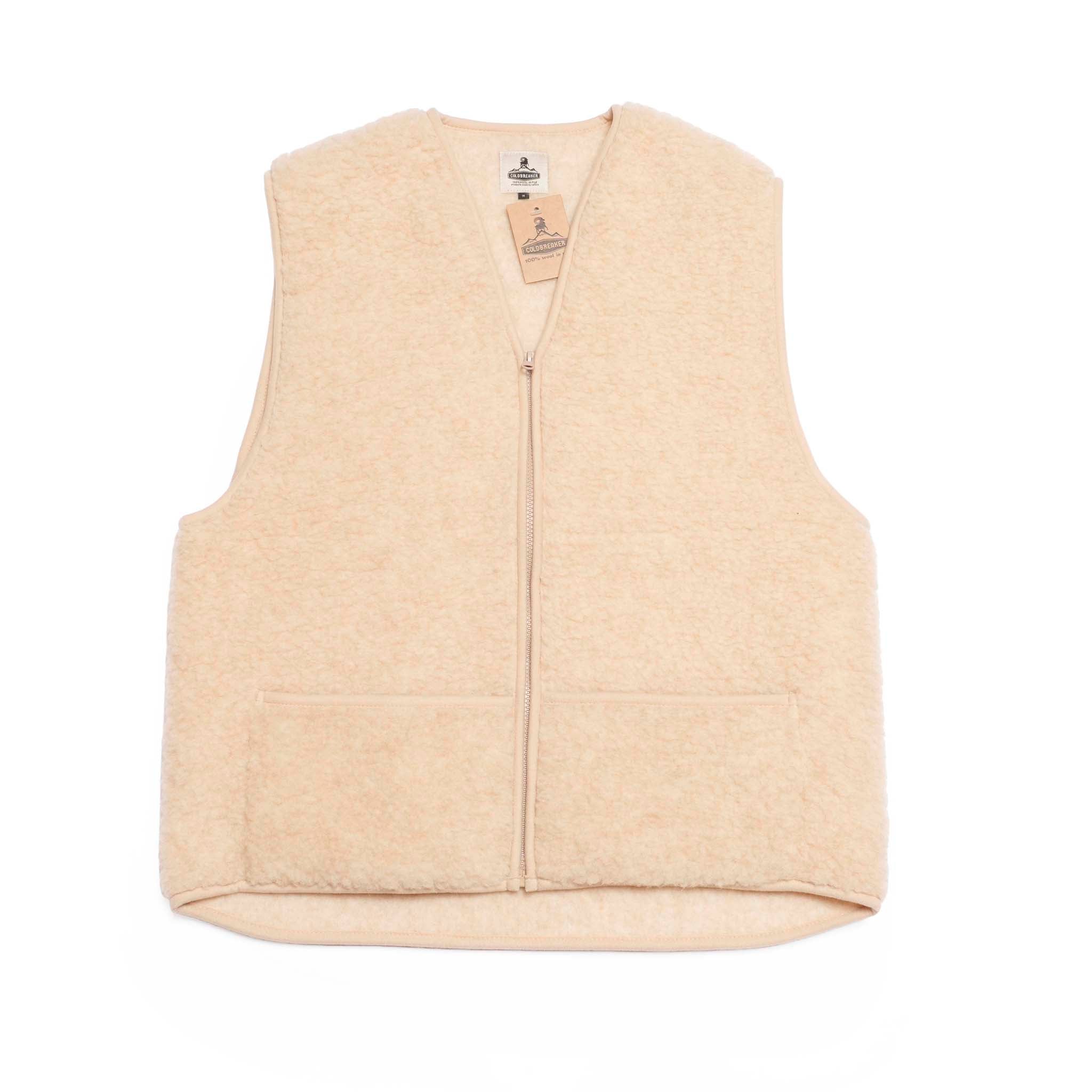 V neck Zip Vest | Color_Natural / Dark Green | No_1860V【COLDBREAKER】