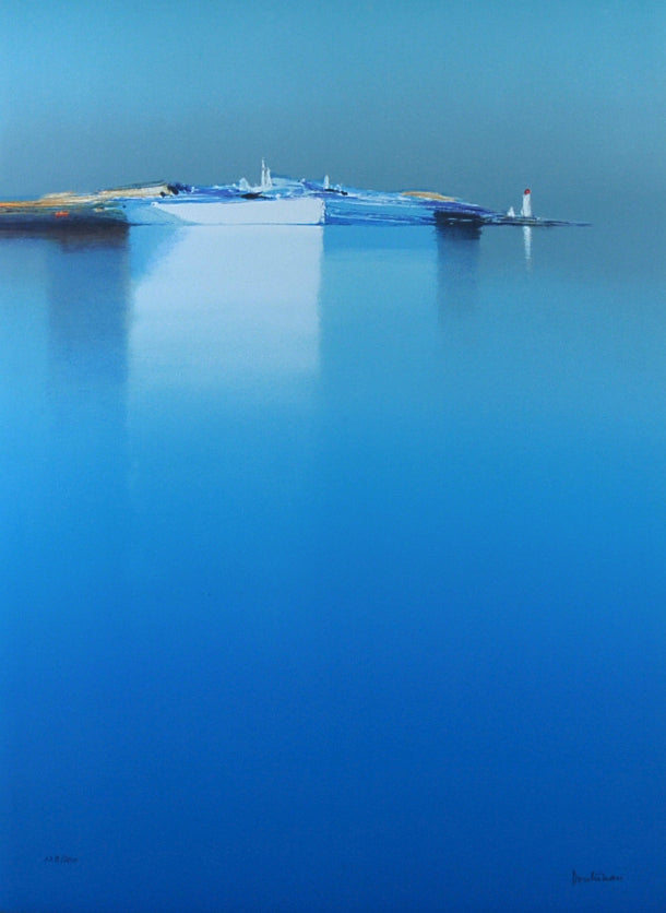 ピエール・ドートルロー「ローズ色の空と白い舟」リトグラフ 直筆