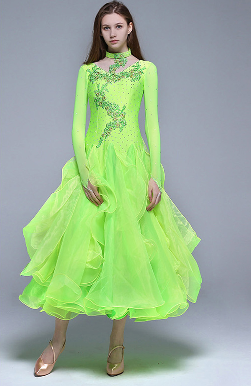 蛍光グリーン社交ダンス衣装セクシーな社交ダンスドレス女性社交ダンス