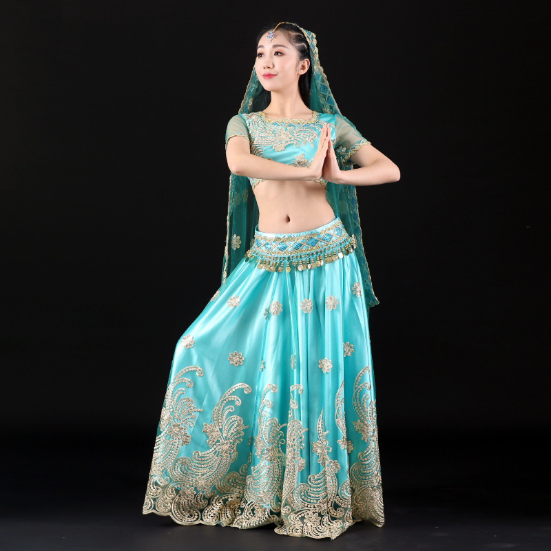 4色ベリーダンス衣装インド舞踊刺繍ボリウッド衣装セットロング