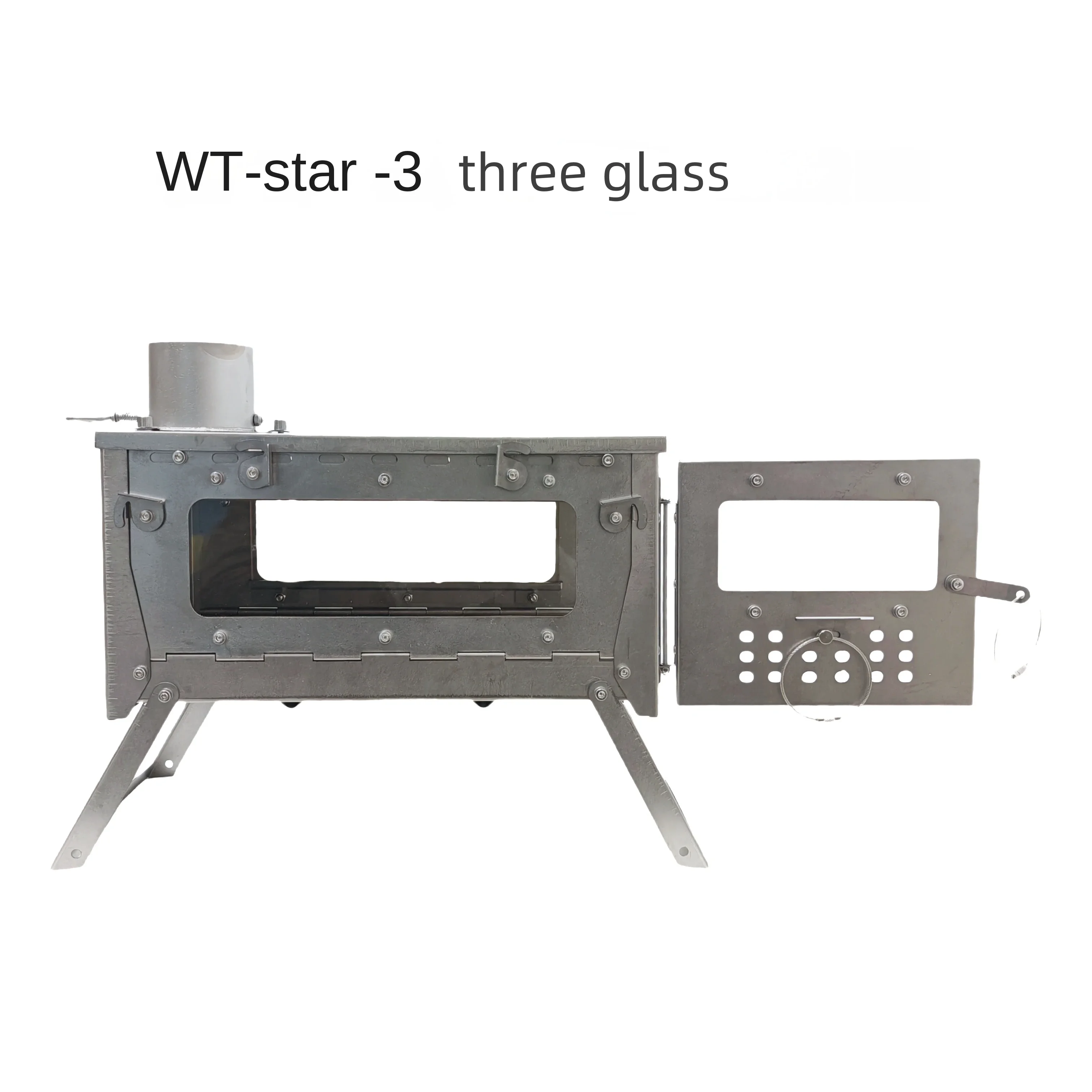 WT−Star−Ti 折り畳みチタン薪ストーブ未使用品 3面ガラス Wt star-ti