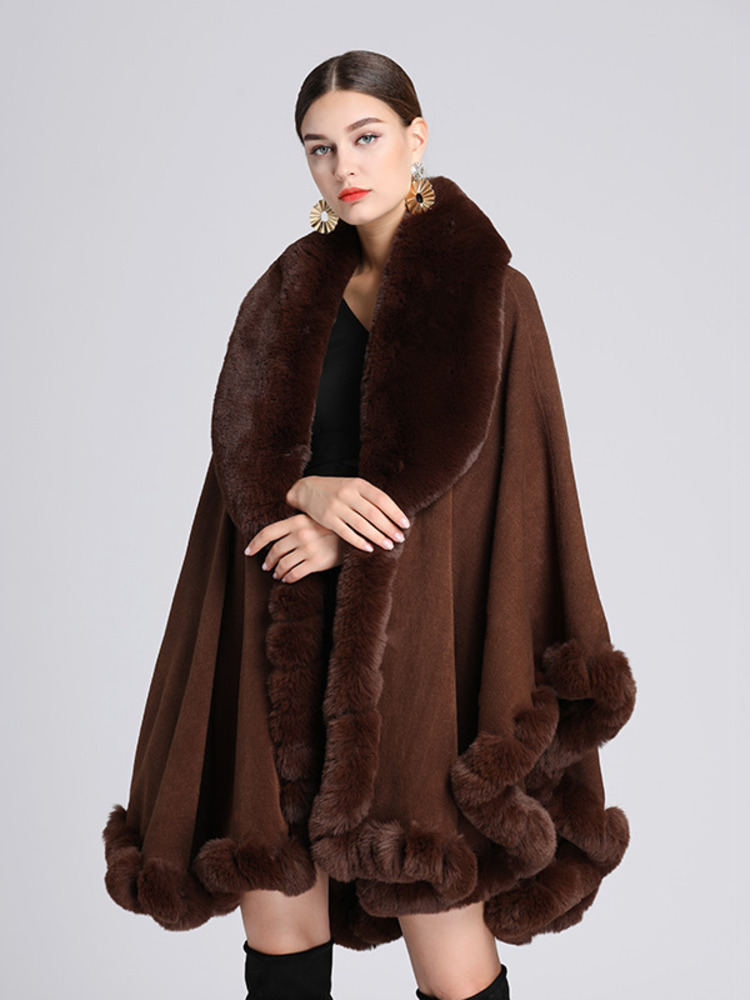 Elegant Imitation Rabbit Fur Cape Women Winter Clothing Thick Warm