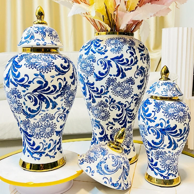 青花五彩着花竜紋蓋缶 景徳鎮 陶磁器 装飾品 現代工芸品 美術品 置物