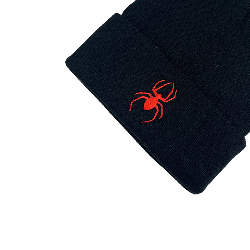 男性と女性のスパイダー刺繍ビーニー、ニット帽、ウール、コールド