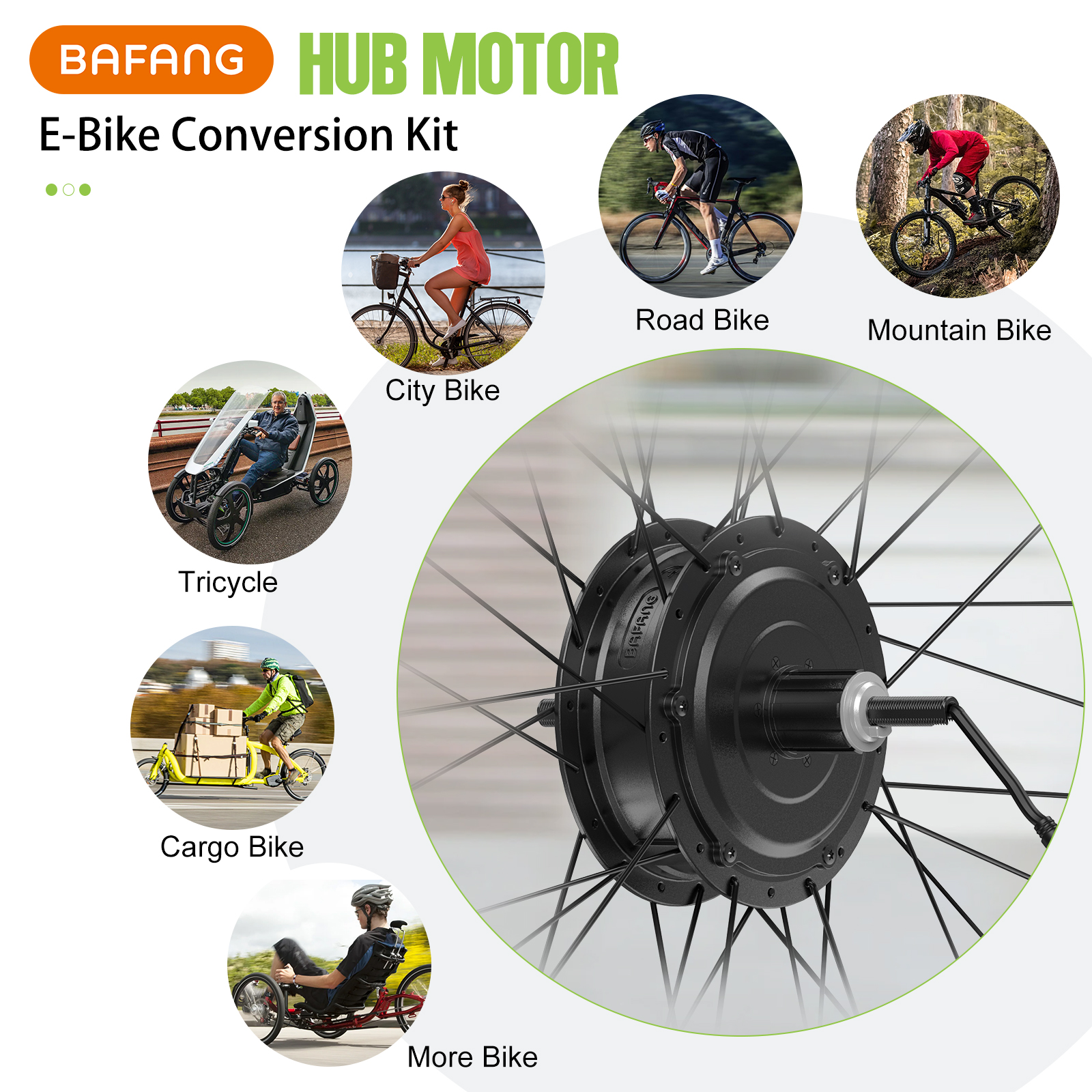 Bafang-電動自転車変換キット,フロントおよびリアハブモーター