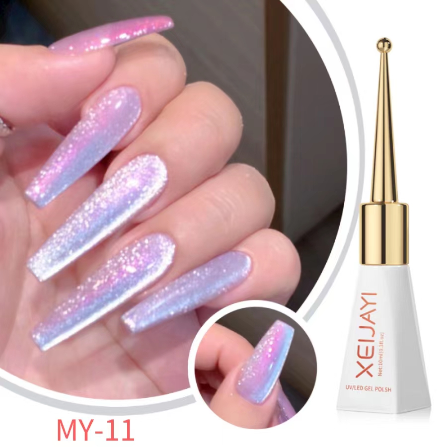XEIJAYI 磁気ジェルパープルカラー反射グリッターキャットアイジェル