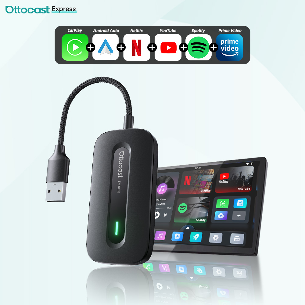 OTTOCAST E2 ワイヤレスCarPlay Android Auto Ai Box ビデオアダプター