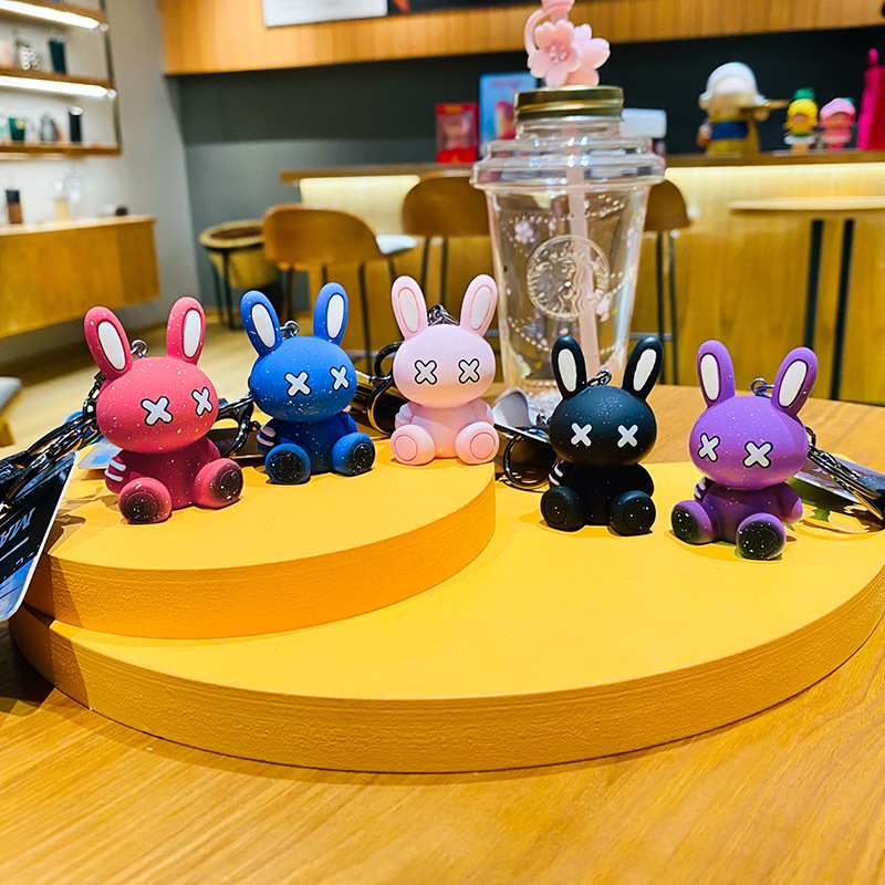 Creative Dazzle Rabbit Doll XX Eyes Cool Bunny Keychain Women Bag