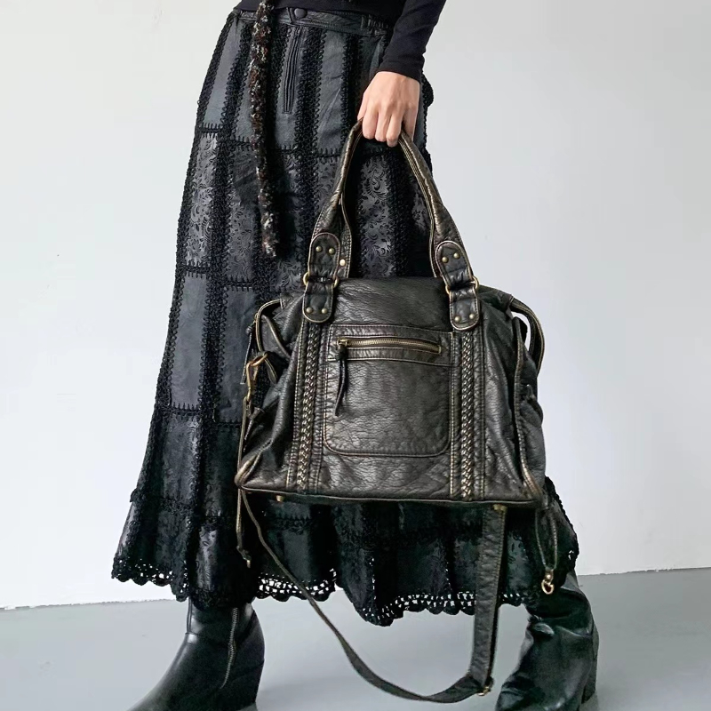 Y2K Spicy Girl One Shoulder Crossbody Bag Vintage Washed Leather