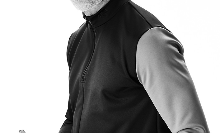AKM GOLF】4WAY STRETCH ACTIVE JERSEY L/S HALF ZIP STAND -BLACK