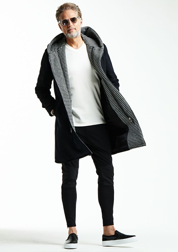 AKM】ANGORA WOOL MELTON SHAGGY WRAP HOODED COAT -BLACK-