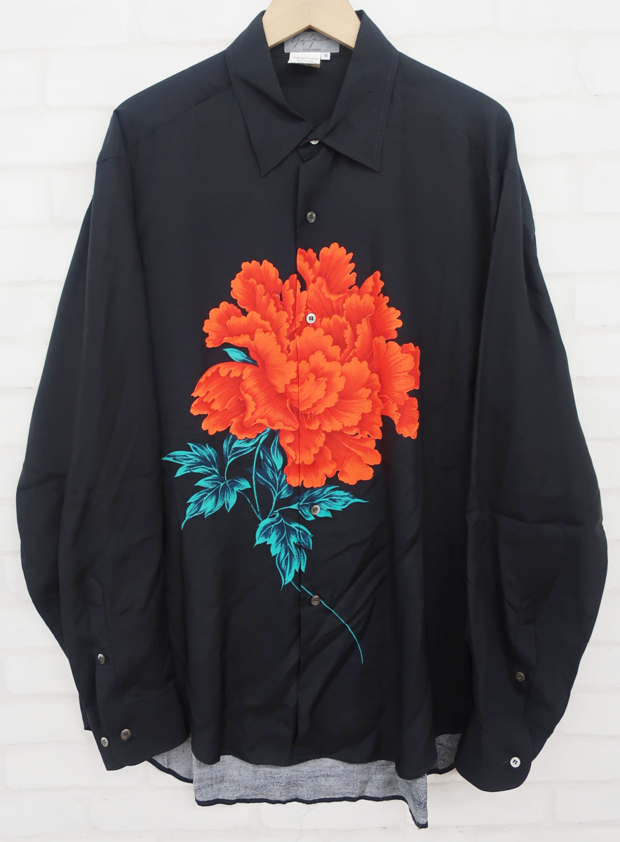 3T5375/ヨウジヤマモト 花と少年期 牡丹 花柄 長袖シャツ YOHJI