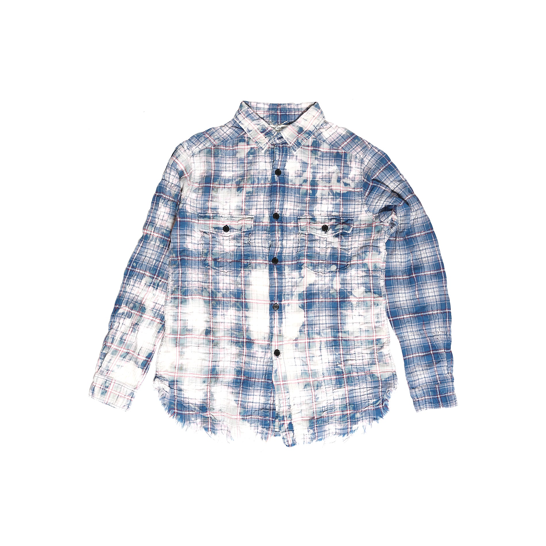 Saint Laurent SS16 Surf Sound Blue Bleached Raw Hem Flannel