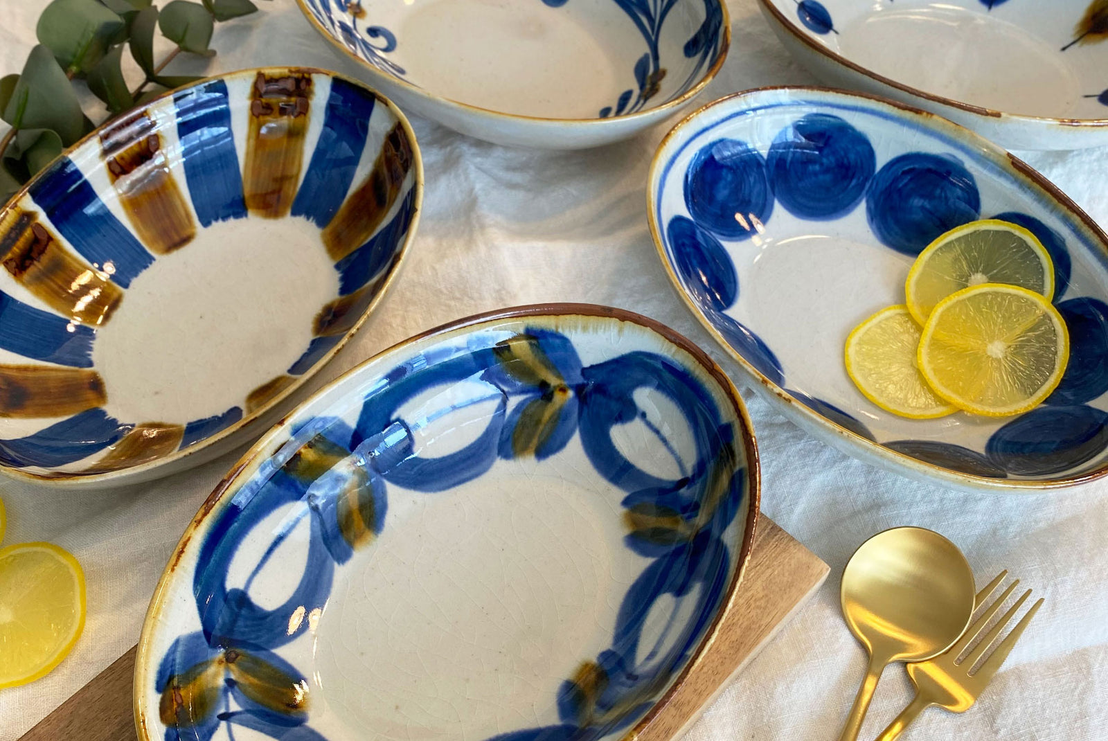 ヴィンテージソンベ焼き♡青色花柄陶器ボウル2個セット 2026年最新