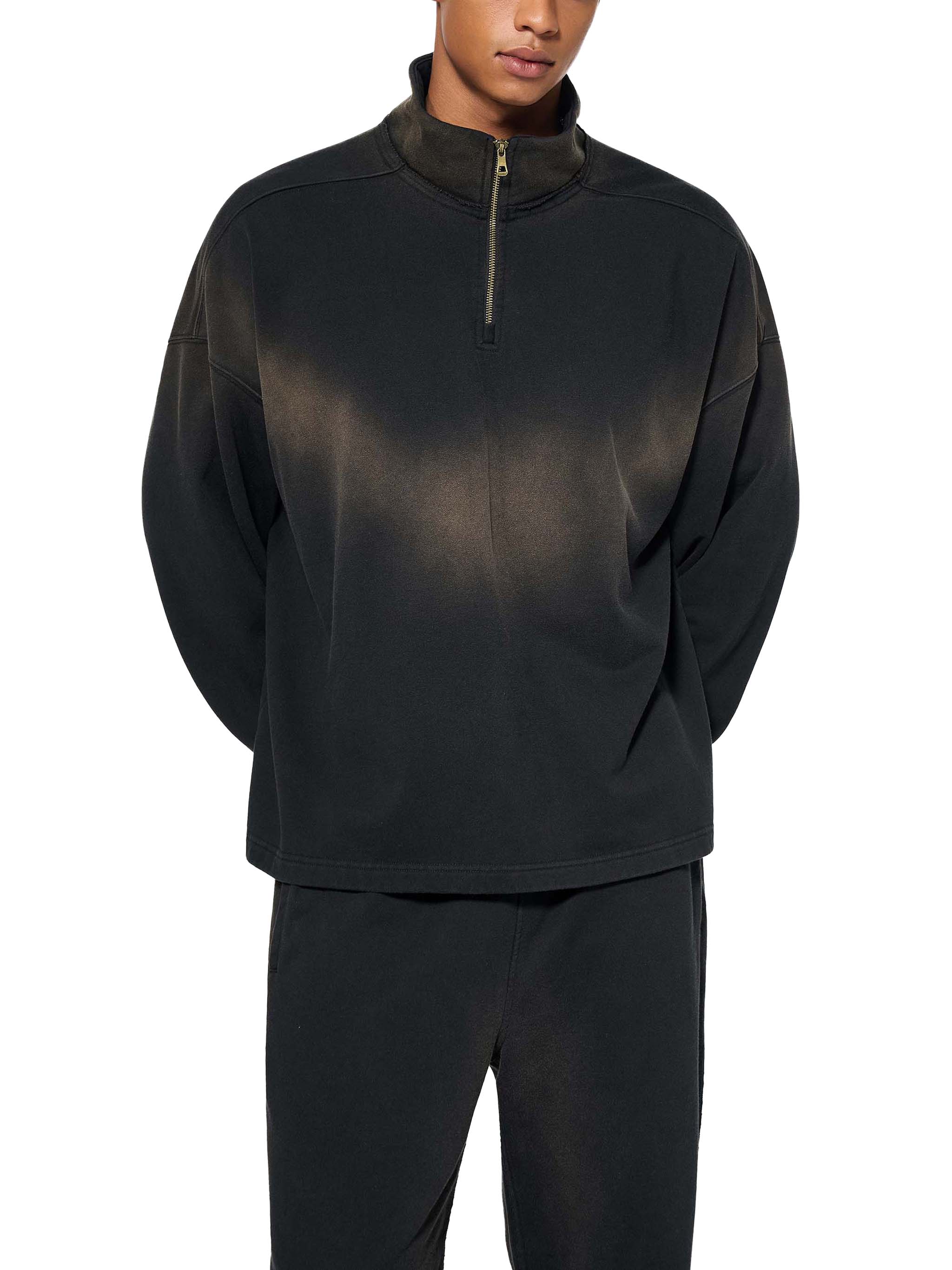 Sun Fade Raw Edge Quarter-Zip Sweatshirt #RW0025 | TAPSTITCH