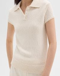 Cotton-Wool Bouclé Cap Sleeve Polo | Theory