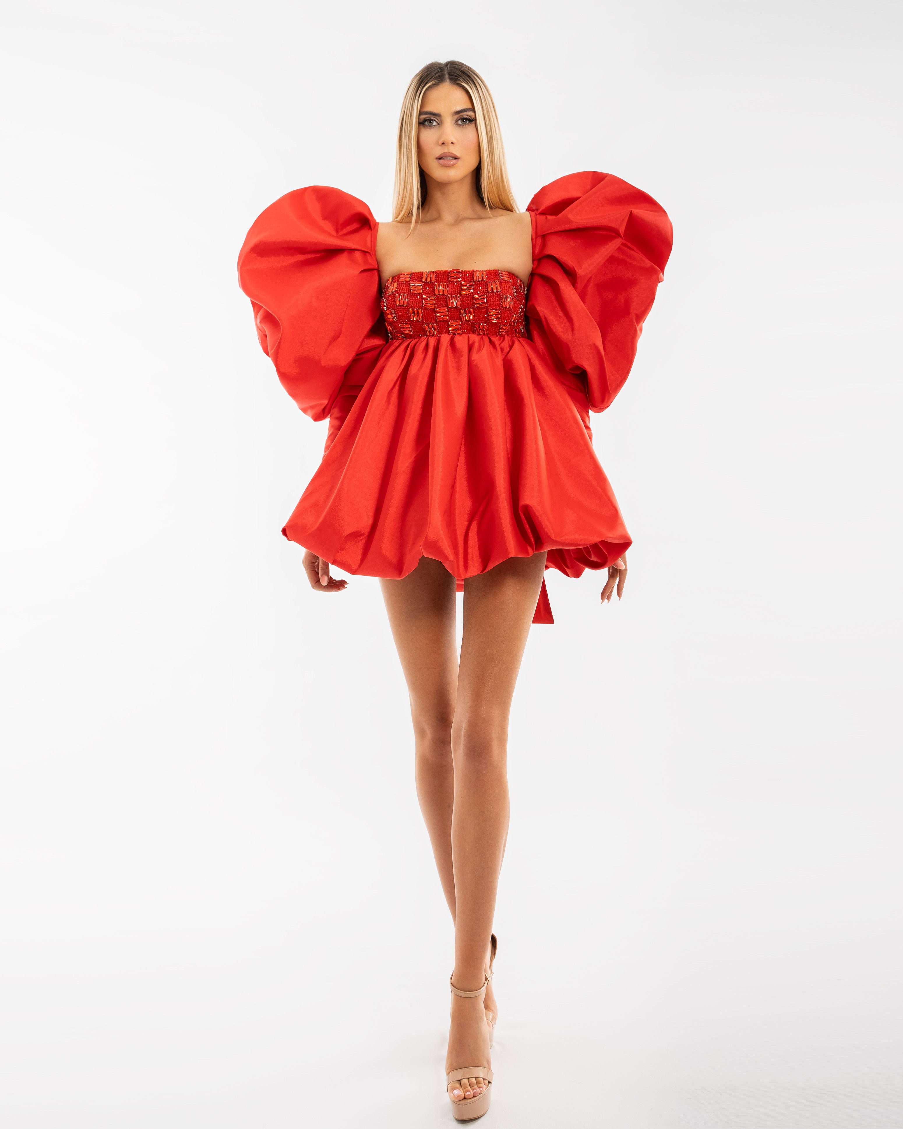 Red Ribbon Short Dress – ALBINA DYLA