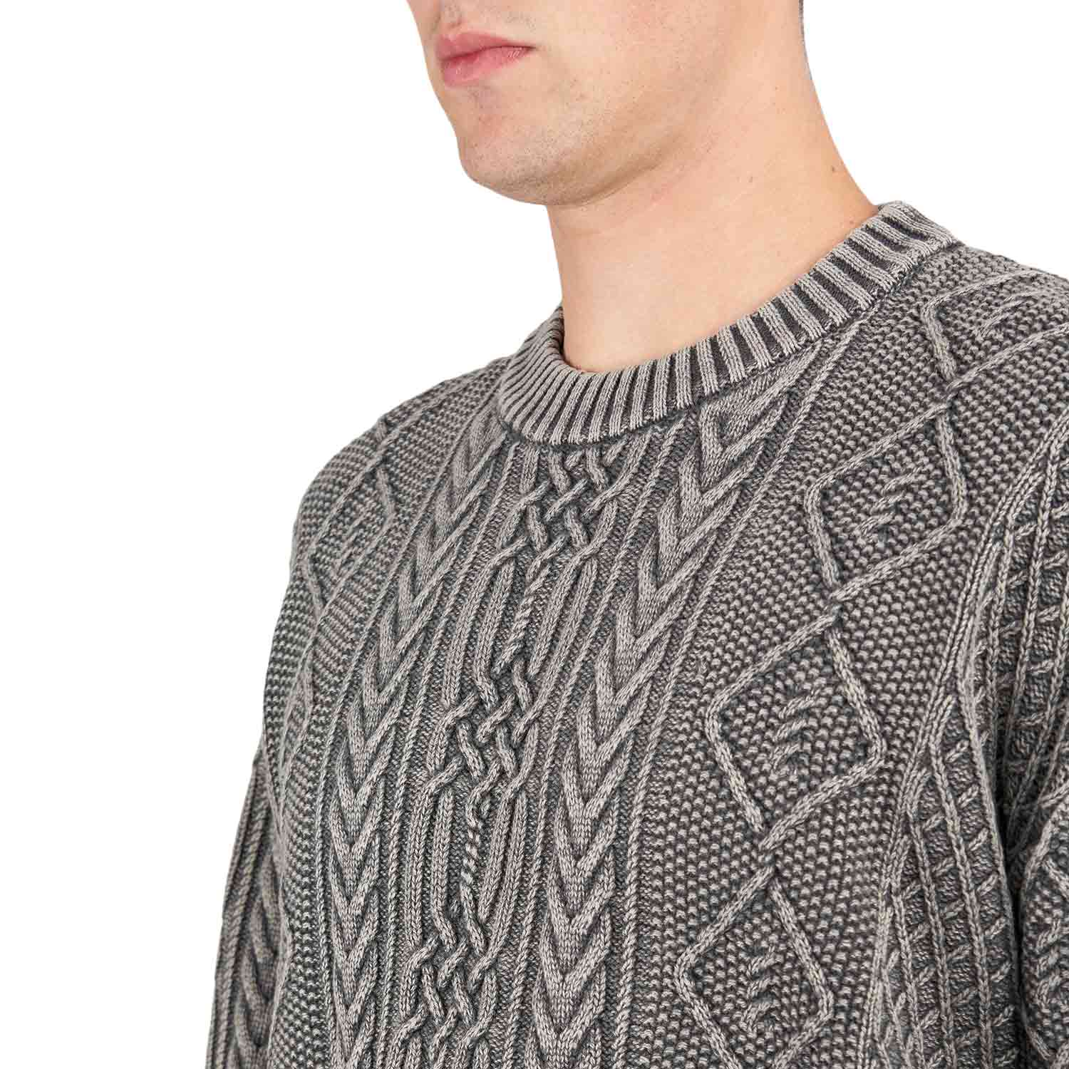 Neighborhood Washed Crewneck Cable Sweater (Black) 24213NH-KNM01