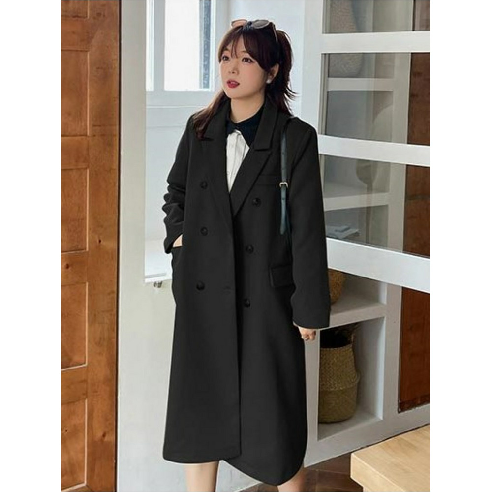 シンプルで上品なダブルブレスト ツイル素材 チェスターコート 大きい