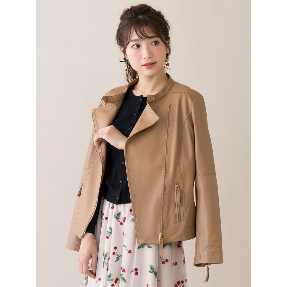 ラムレザーライダースジャケット／大きいサイズ ローズティアラ