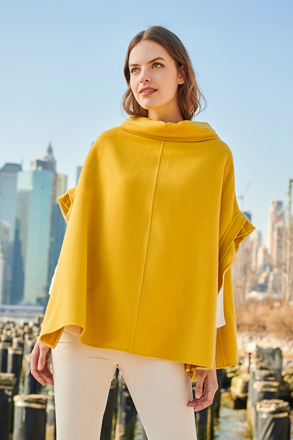 Leather Trim Asymetric Poncho - Alpaca International