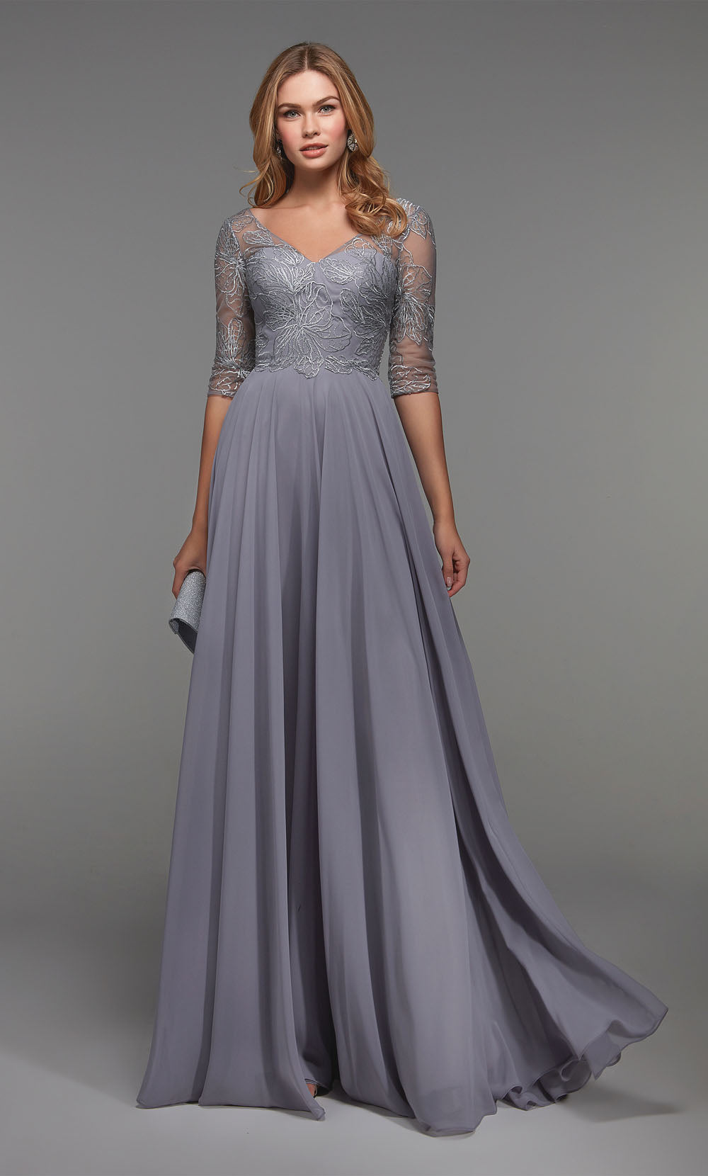 Formal Dress: 27475. Long Chiffon Dress, Illusion Neckline, Flowy