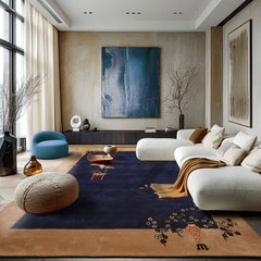 Multi Size Navy Hand Tufted Chinese Art Deco Vase Oriental Area