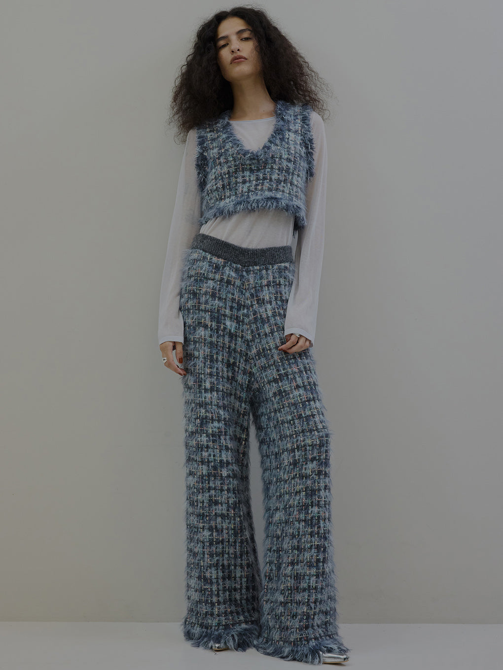 TWEED FRINGE KNIT PANTS
