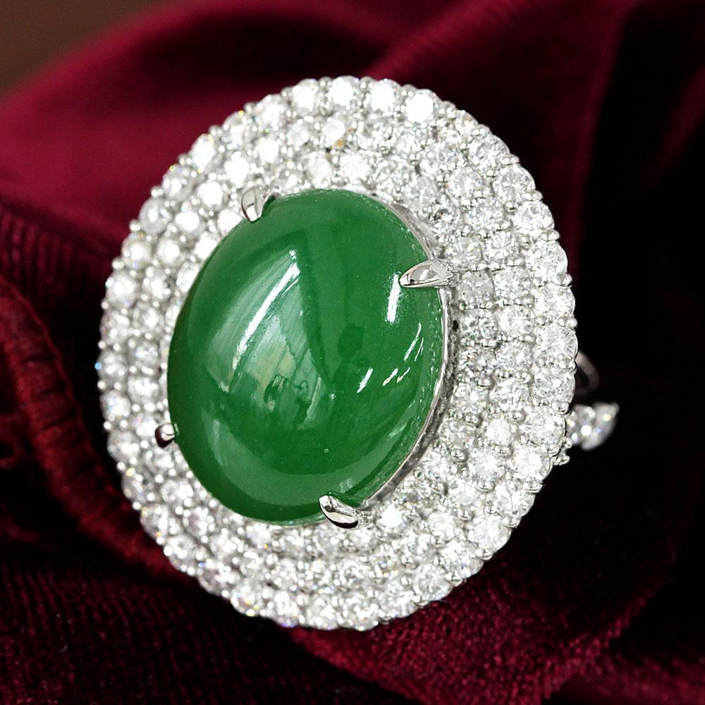 超大粒 14ct 天然翡翠 3.05ct 天然ダイヤモンド Pt950 プラチナ リング