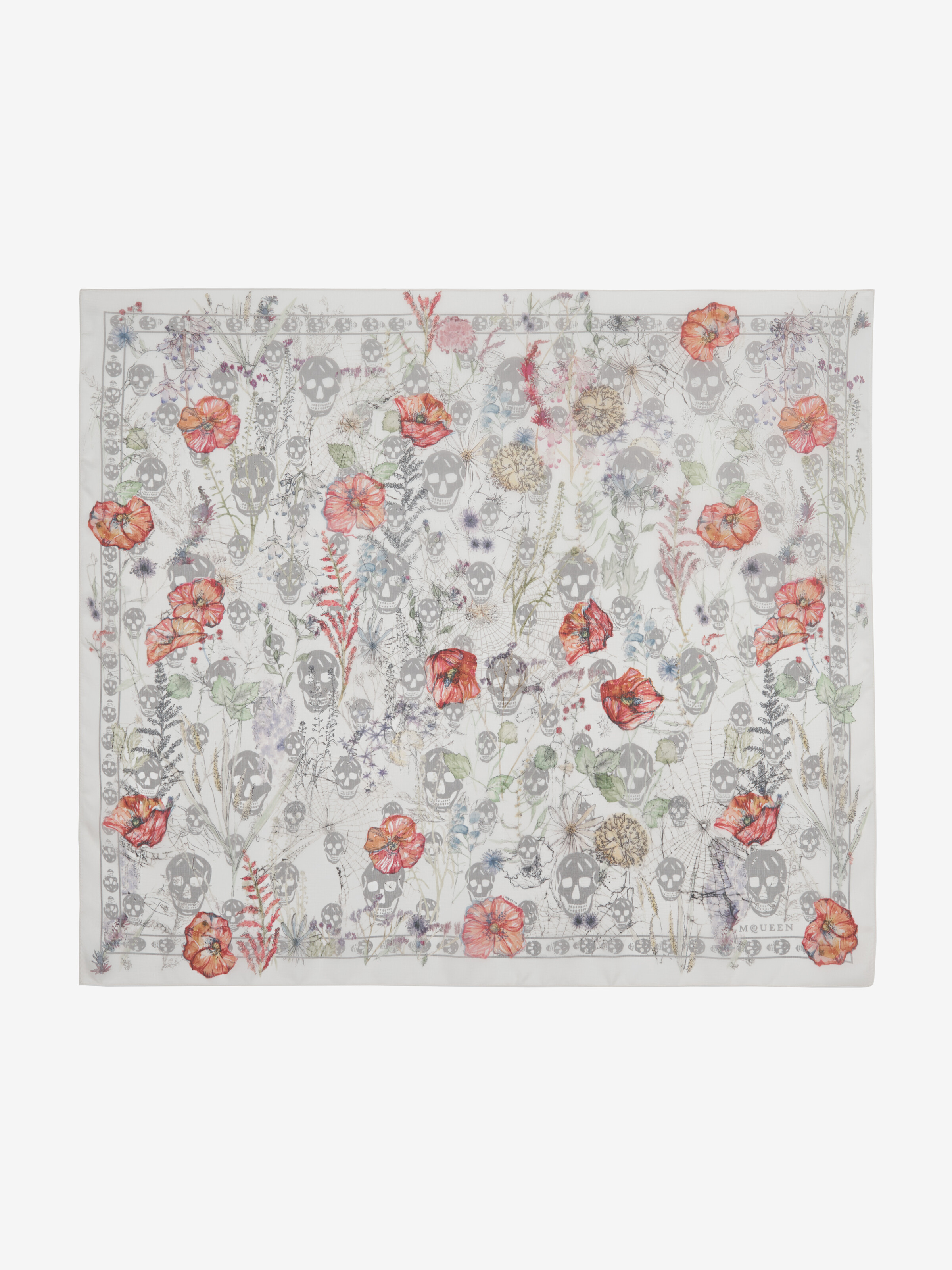 Women's Skull & Spider Floral Scarf in Ivory/Grey | McQueen US
