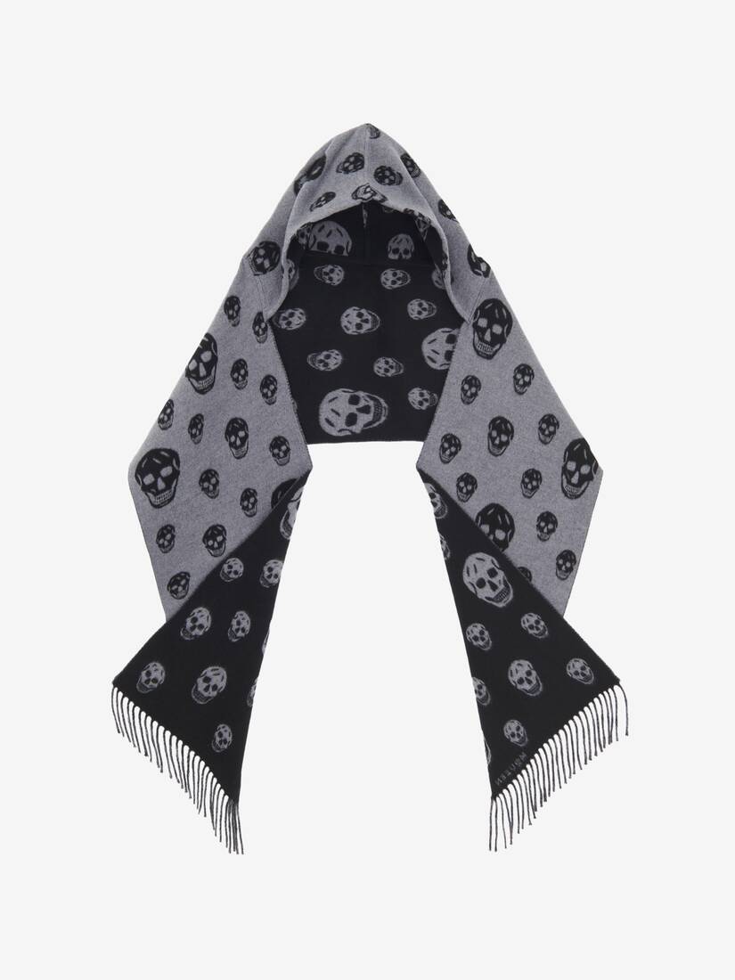 Women's Reversible Hood Skull Scarf in Graphite/Black | McQueen US