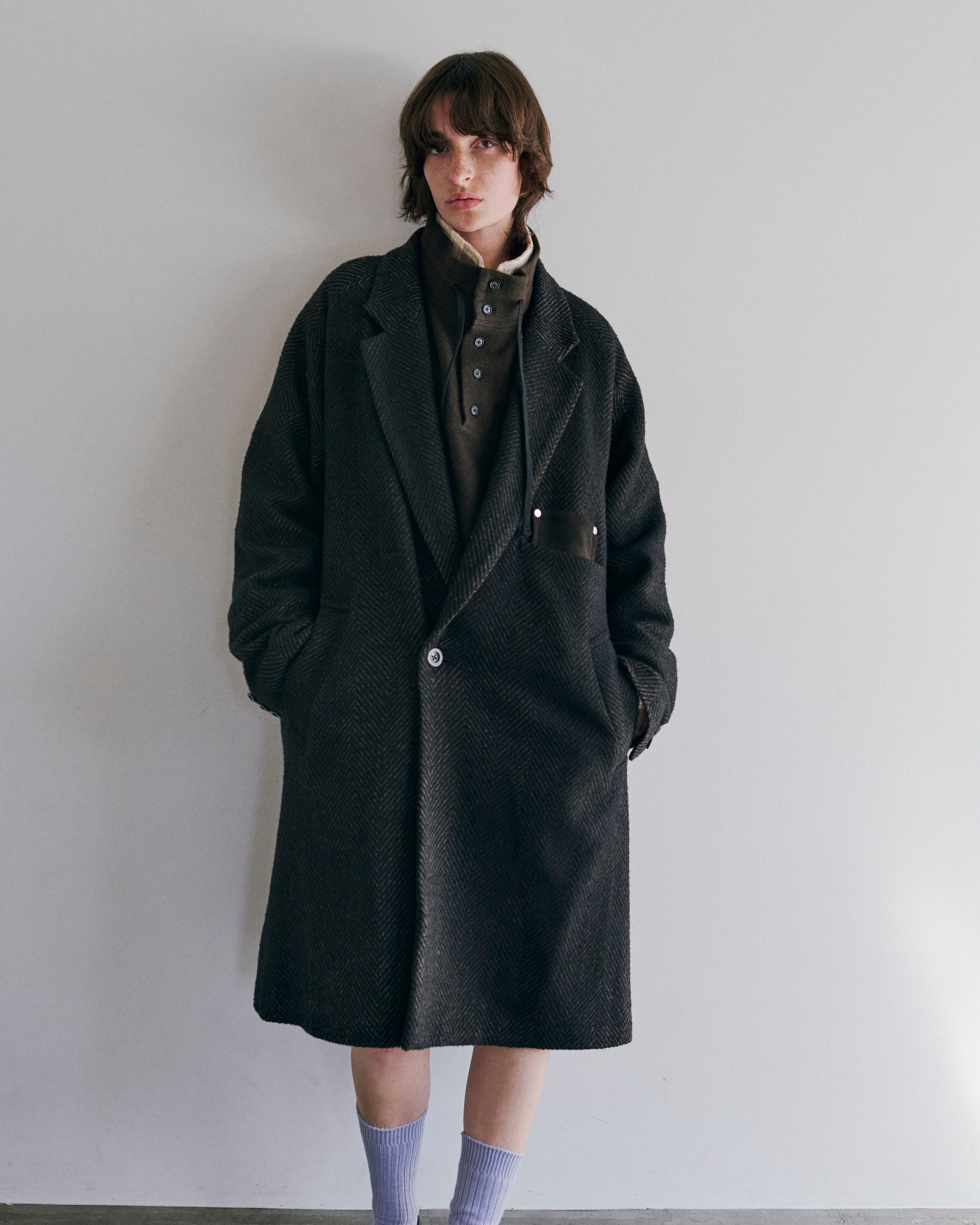 SEMI-DOUBLE CHESTER COAT(BROWN×BLACK) – ANCELLM