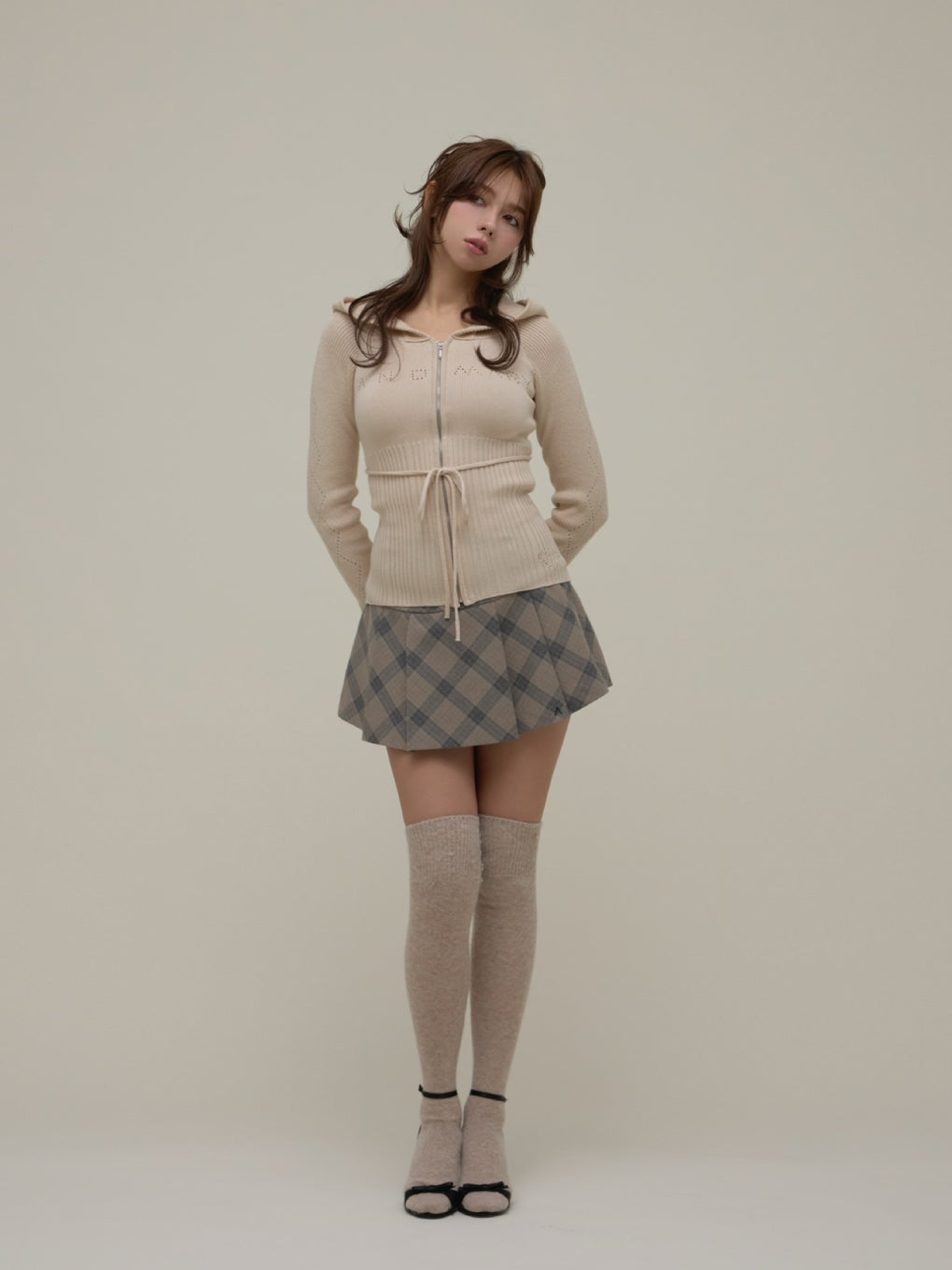 ANDMARY】Coco check mini pleats skirt