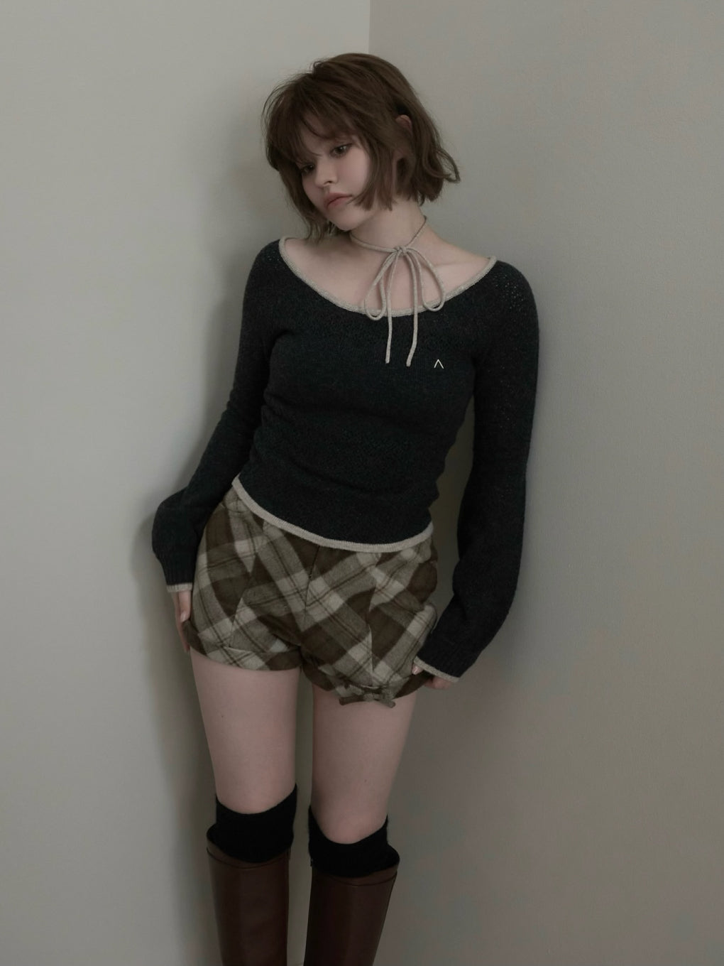 ANDMARY】Ribbon check mini pants