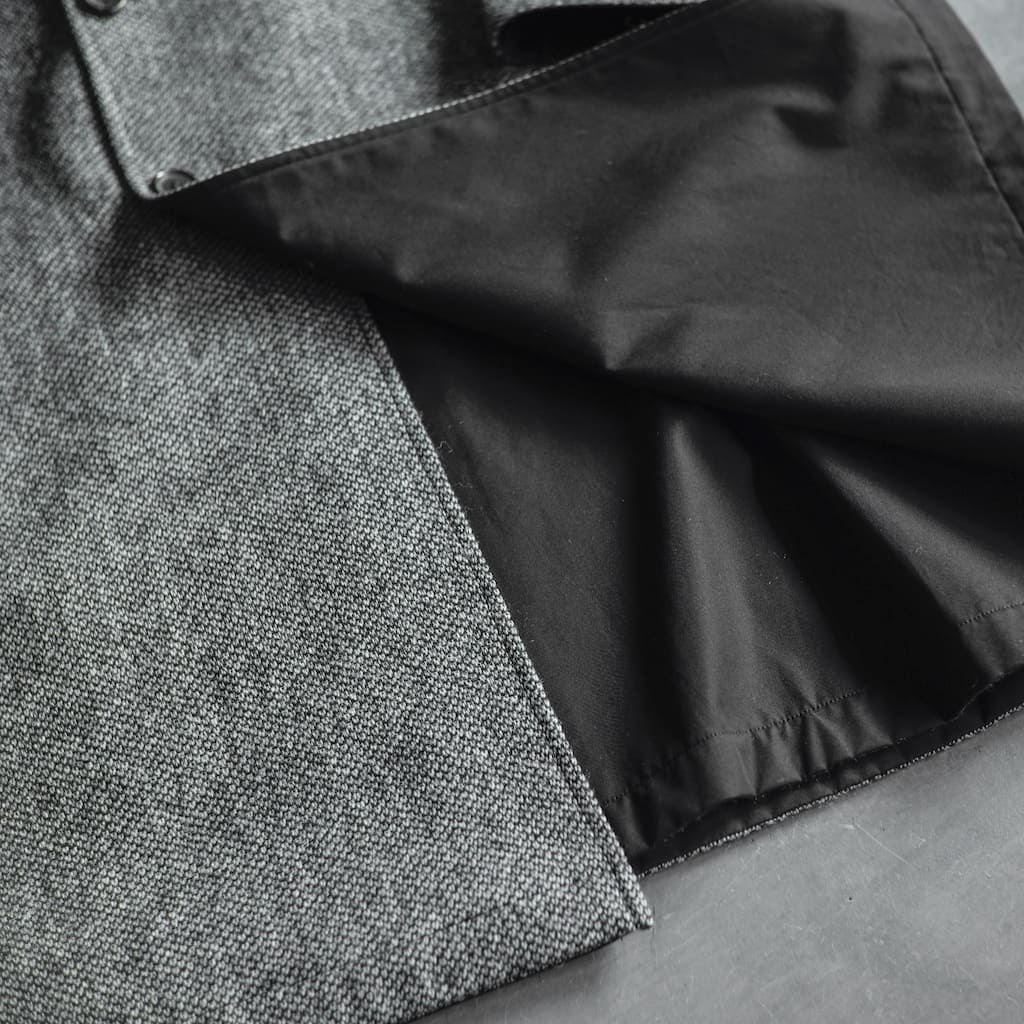 SINGLE RAGLAN COAT Ⅱ - GABARDINE × CAVIAR TWEED - BLACK