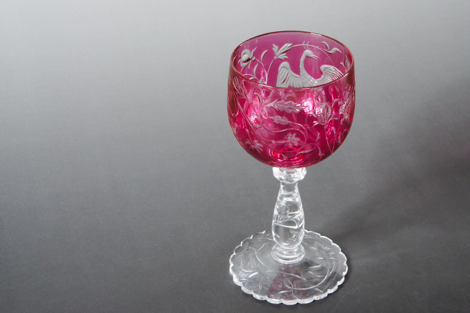 鮮烈な赤☆オールドバカラ ローズ グラデーション アンティーク グラス