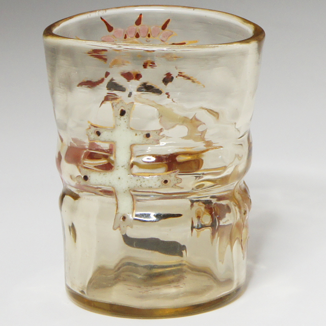 エミール・ガレ「薊にロレーヌ十字扁壷型リキュールグラス 30ml