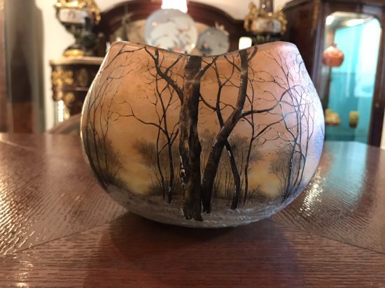 見事な発色！ ドーム ナンシー 冬景色 花瓶 花器 異色溶込 エナメル彩