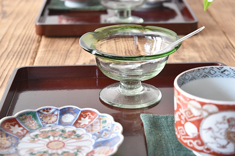 昭和レトロ 氷コップ 糸巻き 花吹雪 吹きガラス 昭和レトロ 氷コップ