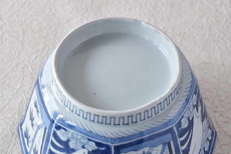 古伊万里 染付 鷺と牡丹 竹林 八角鉢 - 生活骨董と古布のアンティーク