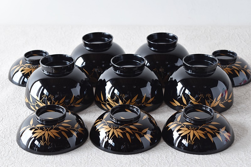 天然木製漆塗 在銘 輪島塗 竹金蒔絵 吸物椀5客セット - 生活骨董と