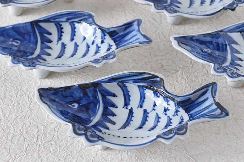 染付 古染付魚形向付 幸兵衛窯 5客セット - 生活骨董と古布の