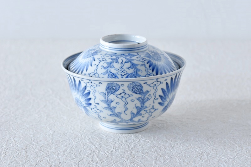 伊万里 染付 線描き 蓋付茶碗 - 生活骨董と古布のアンティークショップ