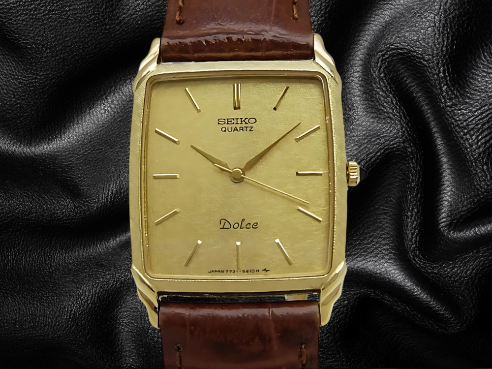 JA-3049| セイコー ドルチェ 7731-5180 14K/SS スクエア 和紙金模様