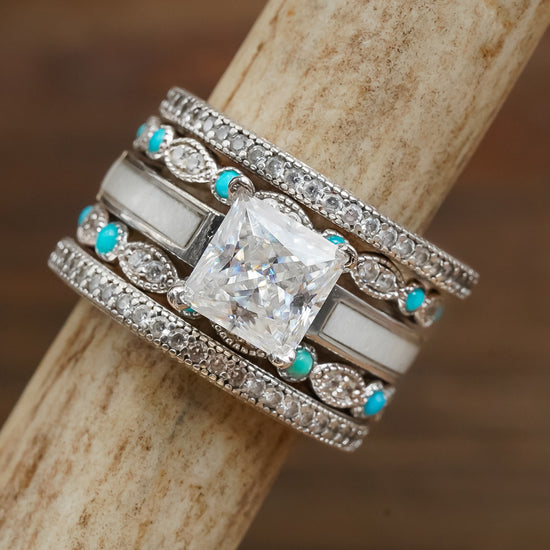 Lux Silver Creeks Wedding Set | Moissanite & Turquoise Rings