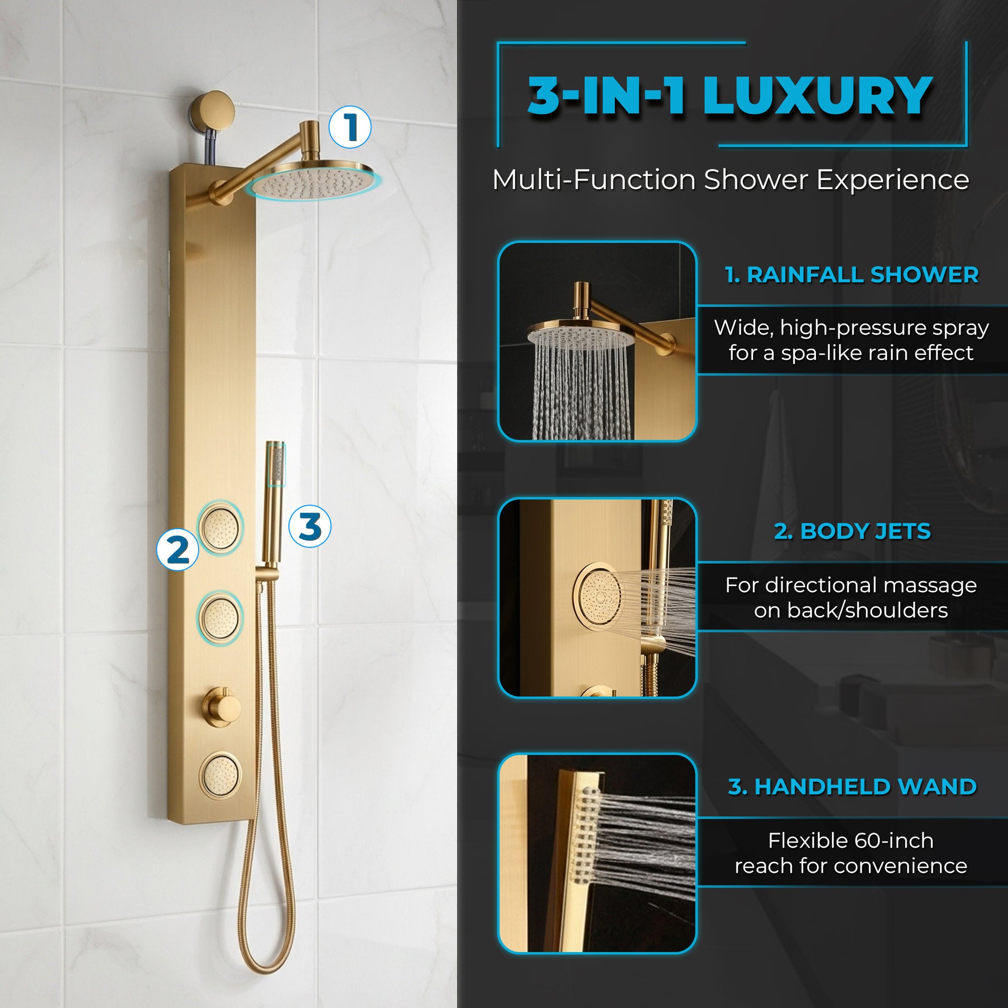 SP-AZ080PRX - ANZZI Beverly Series 43 in. 3-Jetted Shower Tower