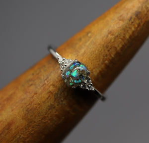 Dainty Sterling Silver and Cubic Zirconia Opal Cremation Ash Ring
