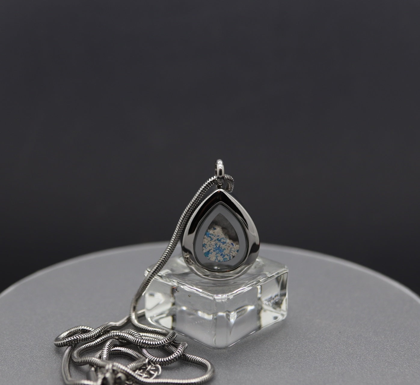 Engraved Teardrop Glass and Steel Urn Necklace for Human Ashes w