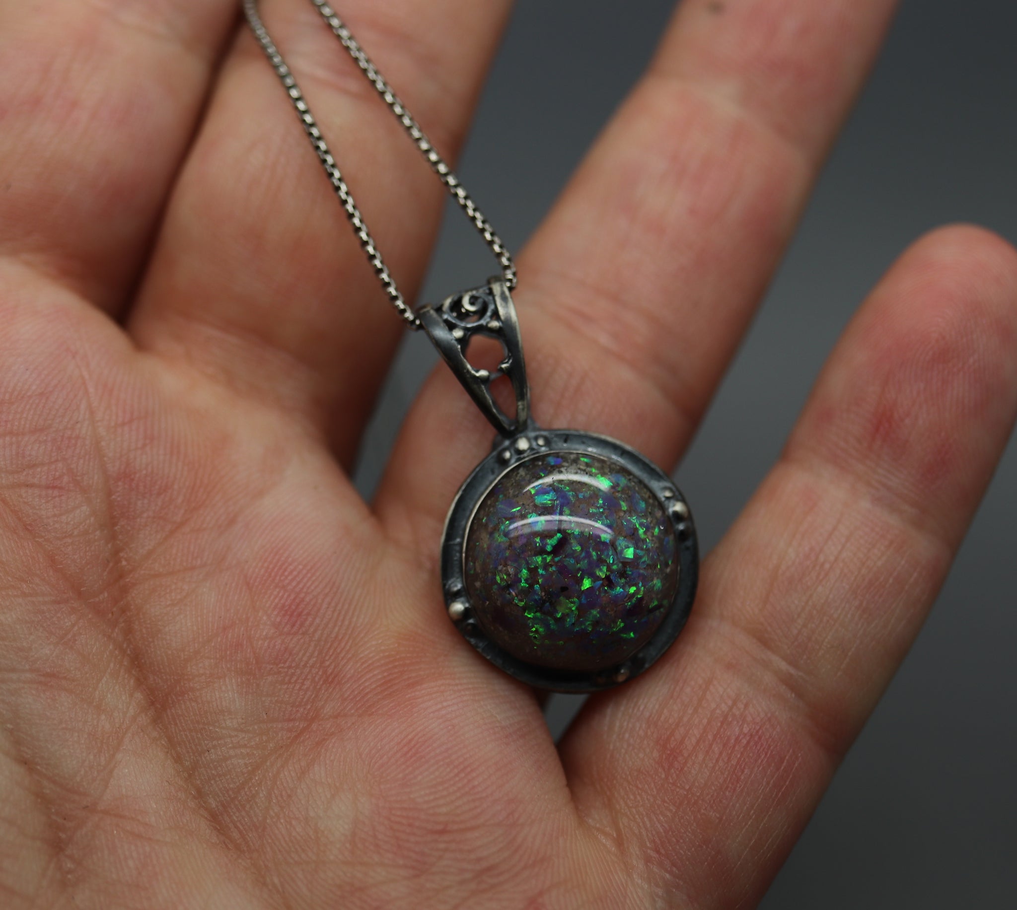 925 Sterling Galaxy Pendant with Cremation Ashes - Handmade